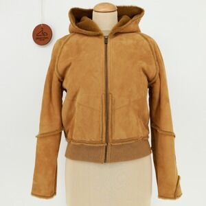 UGG Australia Womens Suede Faux Fur Lined Hooded Bomber Jacket Chestnut Small